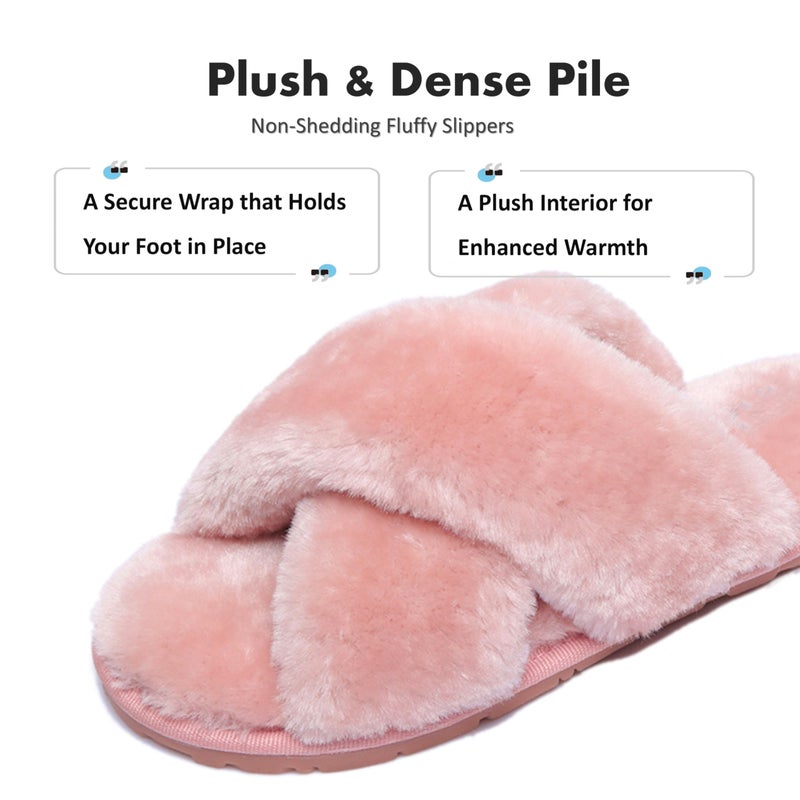 Crazy Lady Women's Fuzzy Fluffy House Slippers Cute Plush Memory Foam Shoes Cross Band Indoor Outdoor Open Toe Sandals(06/Pink, 7-8) - Image 4